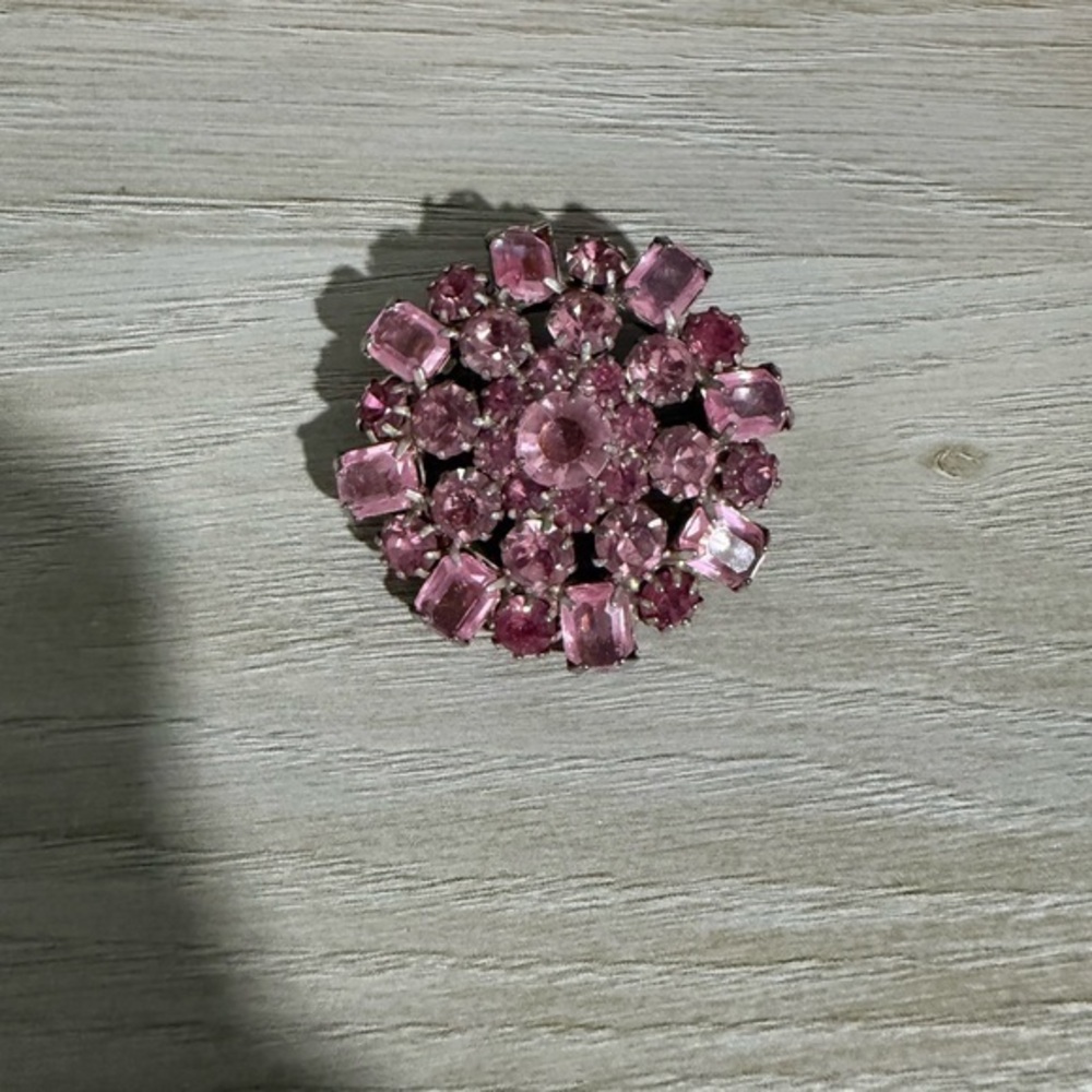 Vintage Circular Pink Rhinestone Brooch